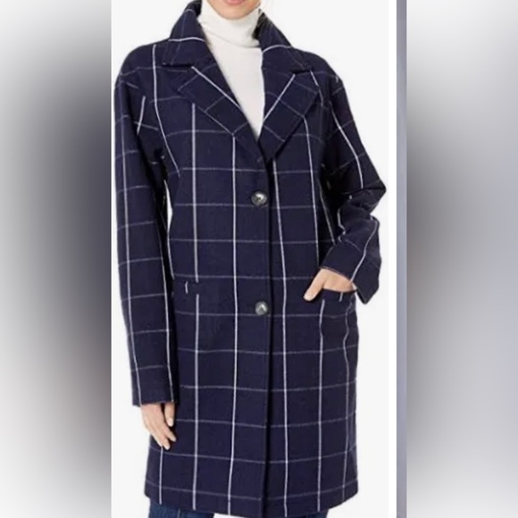 Navy plaid coat NEW by Levi Strauss off campus - Picture 2 of 10
